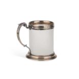 A SILVER-MOUNTED FROSTED GLASS MUG