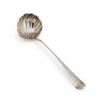 AN 18TH CENTURY SILVER SOUP LADLE BEARING THE ROYAL CREST