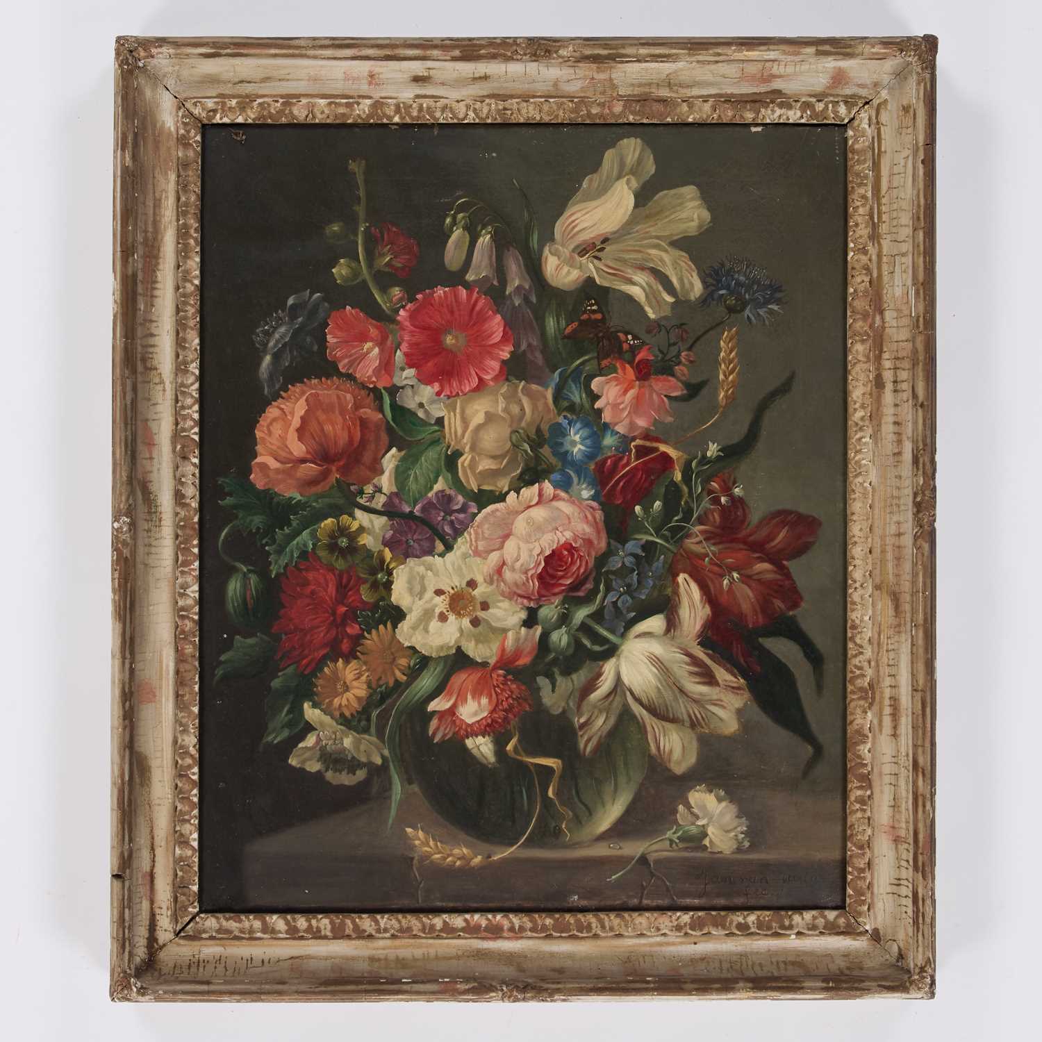 19TH CENTURY EUROPEAN SCHOOL IN THE 17TH CENTURY STYLE STILL LIFE OF FLOWERS IN A VASE - Image 2 of 3