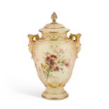 A ROYAL WORCESTER BLUSH IVORY VASE AND COVER, DATED 1895