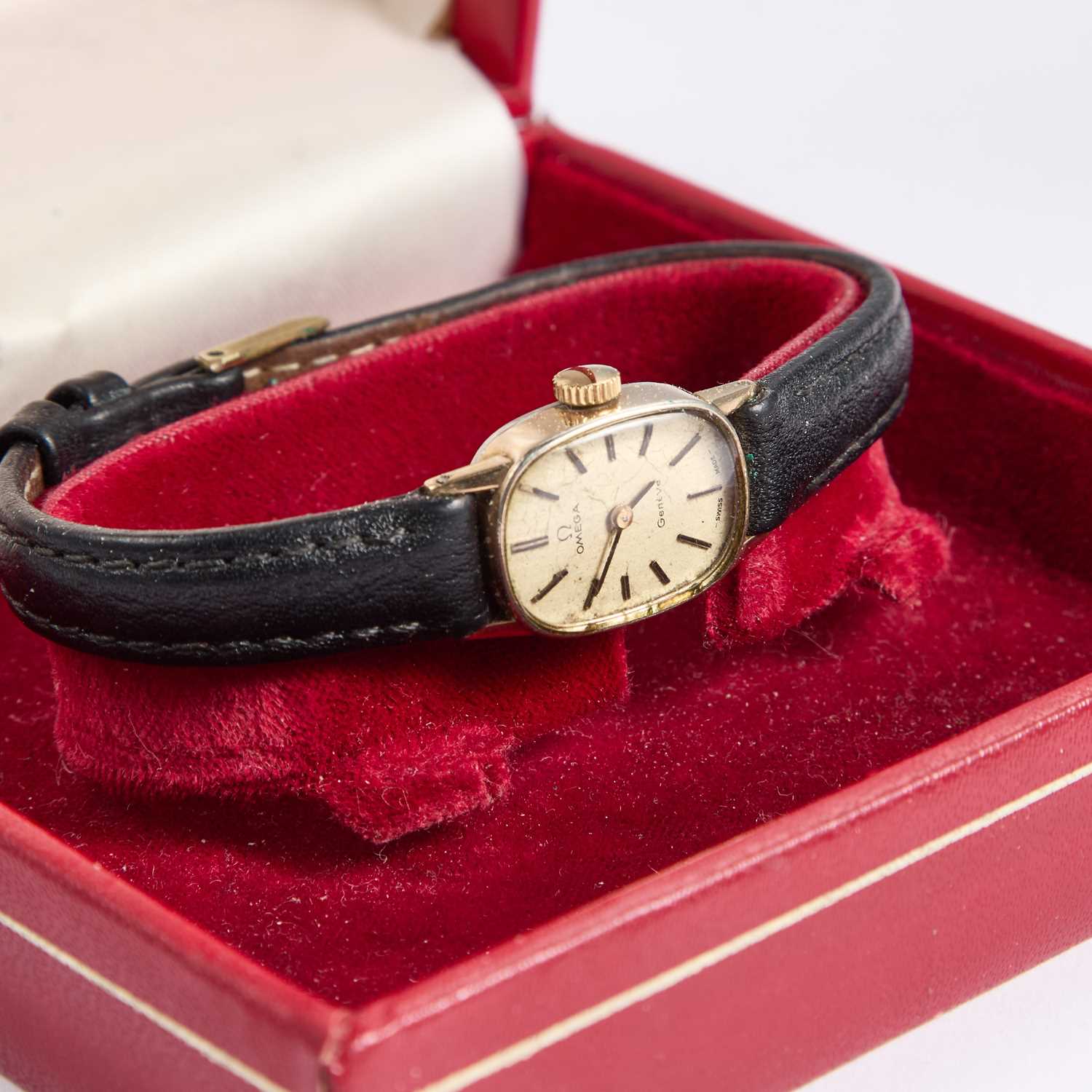 A LADY'S GOLD PLATED OMEGA GENEVE STRAP WATCH - Image 2 of 2