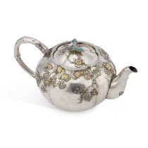 A JAPANESE SILVER AND ENAMEL TEAPOT