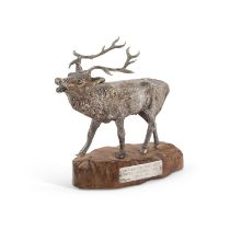 AN ELIZABETH II SCOTTISH CAST SILVER MODEL OF A STAG