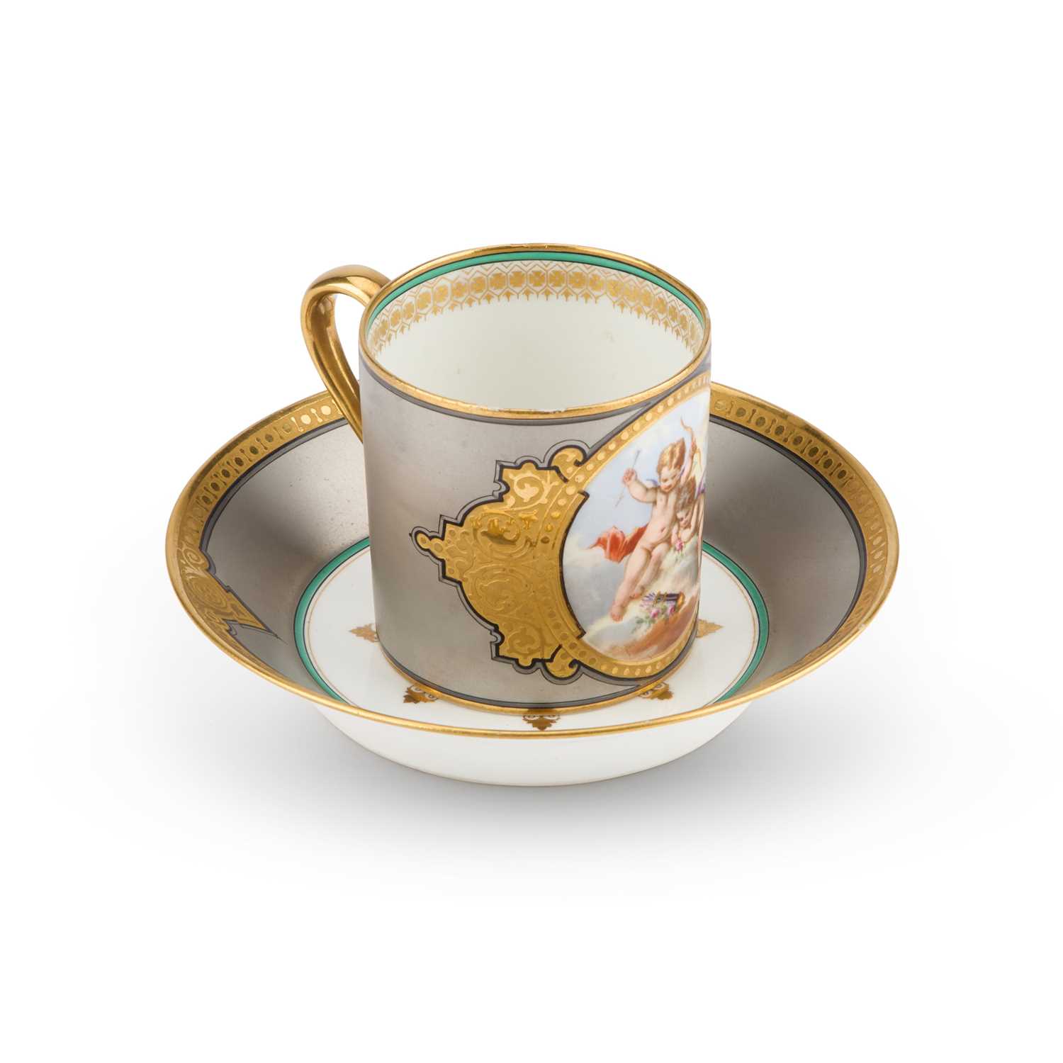 A SÈVRES STYLE CUP AND SAUCER, LATE 19TH CENTURY