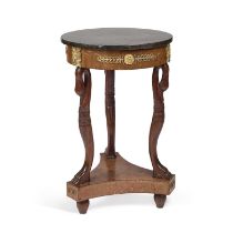 AN EMPIRE STYLE MARBLE-TOPPED AND ORMOLU-MOUNTED MAHOGANY TABLE