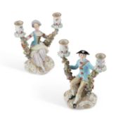 A PAIR OF MEISSEN TWIN-LIGHT CANDELABRA