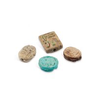 THREE ANCIENT EGYPTIAN SCARAB AMULETS, LATE PERIOD (664-332 B.C.)