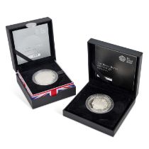 TWO ROYAL MINT £5 SILVER PROOF COINS