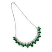 A 14K JADEITE AND DIAMOND NECKLACE