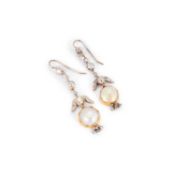 A PAIR OF PEARL AND DIAMOND EARRINGS
