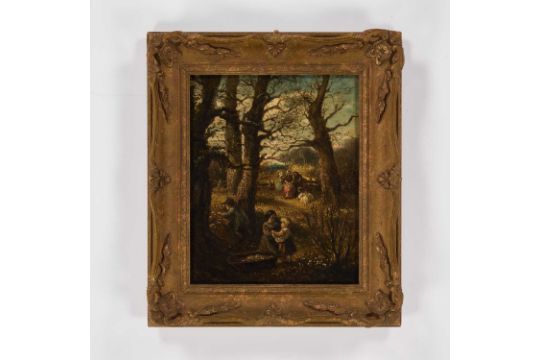 THOMAS HOLLINGSWORTH (FL 1857-1885) CHILDREN COLLECTING FLOWERS IN A WOOD - Image 2 of 2