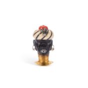 A CORAL, ENAMEL AND DIAMOND BLACKAMOOR BROOCH, BY CARTIER, CIRCA 1935