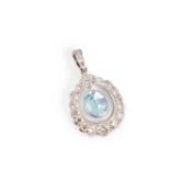 AN AQUAMARINE AND DIAMOND PENDANT