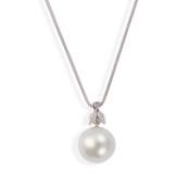 A CULTURED PEARL AND DIAMOND PENDANT