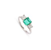 A COLOMBIAN EMERALD AND DIAMOND RING