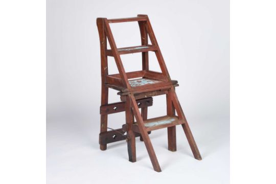 A SET OF VICTORIAN STAINED PINE METAMORPHIC LIBRARY STEPS CUM CHAIR - Image 2 of 2