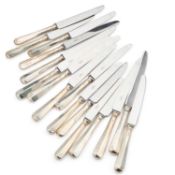 EIGHT PAIRS OF SILVER-HANDLED RAT-TAIL PATTERN TABLE AND DESSERT KNIVES