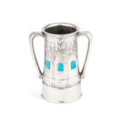 DAVID VEASEY FOR LIBERTY & CO, A TUDRIC PEWTER AND ENAMEL LOVING CUP