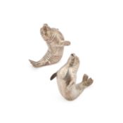 A MATCHED PAIR OF ELIZABETH II SILVER NOVELTY PEPPER POTS