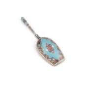 A RUSSIAN SILVER AND ENAMEL SUGAR SPOON