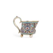 A LATE 19TH CENTURY RUSSIAN SILVER AND ENAMEL CREAM JUG