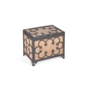 AN ARTS AND CRAFTS WROUGHT IRON AND LIMED OAK CASKET