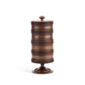 A 19TH CENTURY TURNED TREEN SPICE JAR