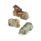 THREE CHINESE JADE ZOOMORPHIC CARVINGS