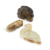 THREE CHINESE JADE ZOOMORPHIC CARVINGS