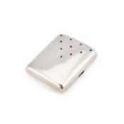 A FINE GERMAN SILVER CIGARETTE CASE SET WITH RUBIES