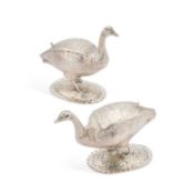 A PAIR OF GERMAN SILVER NOVELTY BIRD BOXES