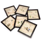 A SET OF SIX JAPANESE SILKWORK PICTURES