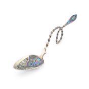 A NORWEGIAN SILVER AND PLIQUE-À-JOUR ENAMEL SPOON