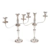 AN UNUSUAL PAIR OF OLD SHEFFIELD PLATE TELESCOPIC CANDELABRA, CIRCA 1790