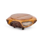 MASONIC INTEREST: A LARGE SCOTTISH BURR ELM AND OAK TABLE SNUFF BOX BY SMITH OF MAUCHLINE