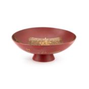 A LARGE JAPANESE RED LACQUER SAKAZUKI, LATE 19TH/ EARLY 20TH CENTURY