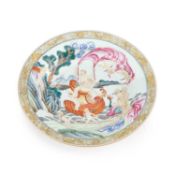 A CHINESE FAMILLE ROSE 'EUROPEAN SUBJECT' ALLEGORICAL PLATE