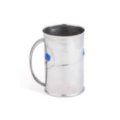 ARCHIBALD KNOX (1864-1933) FOR LIBERTY & CO, A TUDRIC PEWTER AND ENAMEL MUG