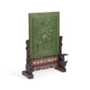 A 19TH CENTURY CHINESE BRONZE, MOTHER-OF-PEARL AND HARDWOOD SCREEN