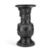 A LARGE JAPANESE BRONZE VASE/ STAND, CIRCA 1890