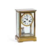 AN EARLY 20TH CENTURY BRASS FOUR-GLASS MANTEL CLOCK SIGNED MAPLE & CO LTD, PARIS