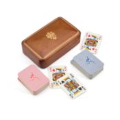 AN ITALIAN GILT-TOOLED LEATHER PLAYING CARD BOX