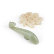 A CHINESE JADE 'DRAGON' BELT HOOK AND A PIERCED JADE CARVING