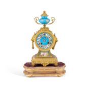 A LATE 19TH CENTURY FRENCH GILT-METAL AND PORCELAIN MANTEL CLOCK SIGNED JOHN WALKER, 230 REGENT STRE