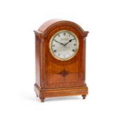 A GEORGIAN STYLE SATINWOOD AND MAHOGANY MANTEL CLOCK SIGNED CHAS FRODSHAM, 27 SOUTH MOLTON ST, NO. 2