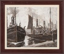 C. JACK (CONTEMPORARY) FOUR OILS INCLUDING FISHING BOATS AND FIGURES