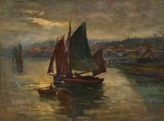 EARLY 20TH CENTURY ENGLISH SCHOOL BOATS OFF THE COAST