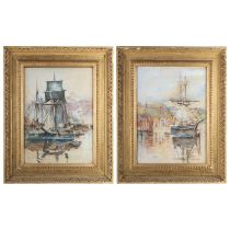 ALFRED GEORGE MORGAN (1848-1930) PAIR OF VIEWS OF SHIPS AT WHITBY