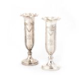 A PAIR OF LATE VICTORIAN SILVER VASES