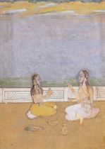 KISHANGARH SCHOOL (LATE 18TH/ EARLY 19TH CENTURY), TWO COURTLY LADIES ON A TERRACE DRAPED IN JEWELS